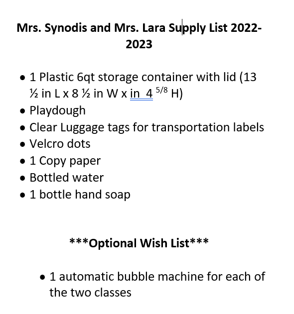 Supply Lists for the 2019 - Taylor-White Elementary School